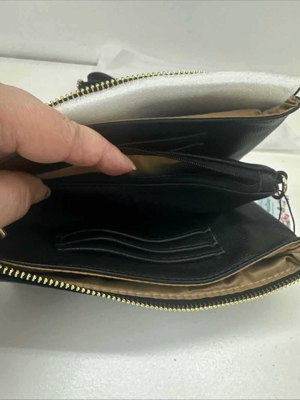 Brentano Black Large Clutch/Pouch Inner/Outer Pockets Lined Gold Zip Dust Bag